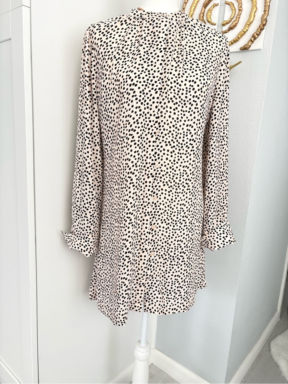 Chico's Cream Long Sleeve Polka Dot Shift Dress